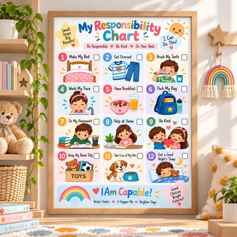 Kids Responsibility Chart Printable | Daily Routine & Chore Chart for ...