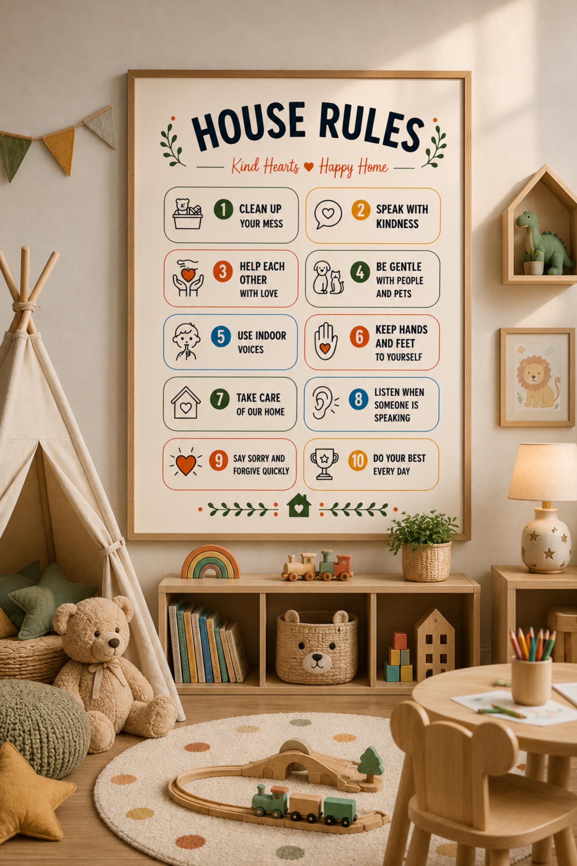 House Rules Printable Wall Art | Kids Behavior Chart | Family Rules ...