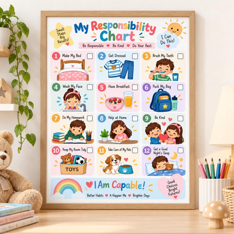 Kids Responsibility Chart Printable | Daily Routine & Chore Chart for ...