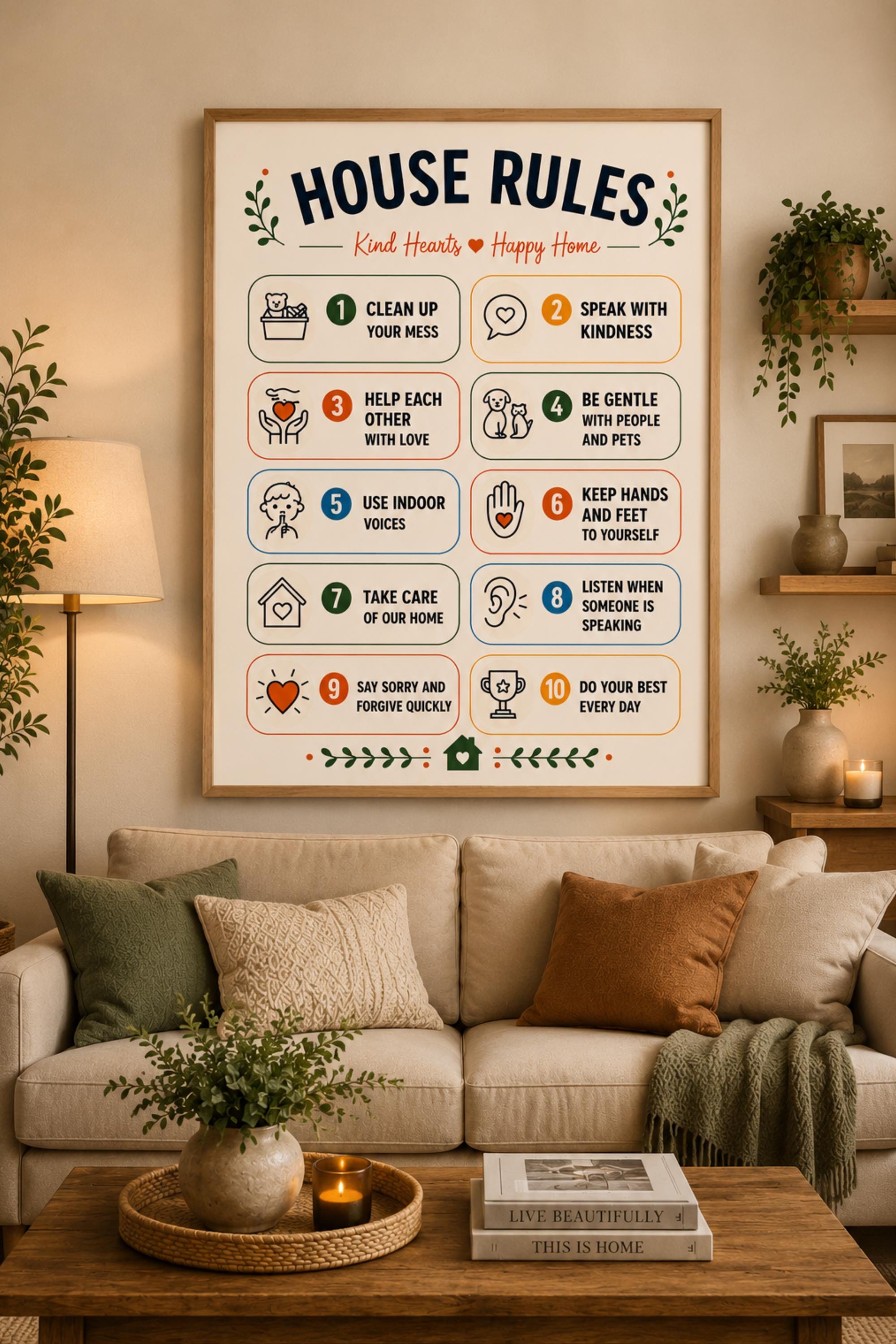 House Rules Printable Wall Art | Kids Behavior Chart | Family Rules ...