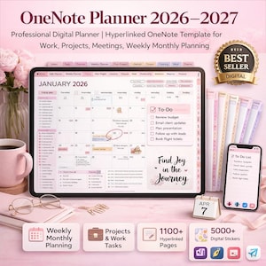 OneNote-planner 2026–2027 professionele digitale planner | Hyperlinked OneNote-sjabloon voor werk, projecten, vergaderingen en wekelijkse planning