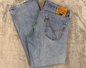 Levi's 505 Regular Fit Straight Jeans Men's 34x29 Blue Light Wash Distressed