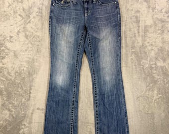 Pantalones vaqueros de mezclilla INC Denim Boot Leg para mujer, talla 4, color azul, con tachuelas de pedrería.