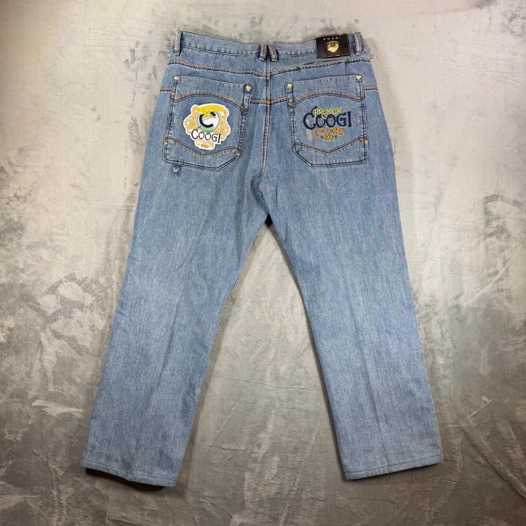 Vintage COOGI Embroidered Baggy Jeans Men's Size 42x35 Blue Light