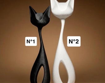 Sculpture Duo de Chats Minimalistes - Statue Chat Noir et Blanc Design - Déco Intérieure Moderne et Élégante