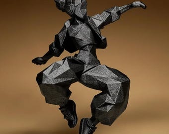 Figurine Danseuse Hip-Hop Low Poly - Statuette Breakdance Impression 3D - Objet Déco Street Culture Design Salon