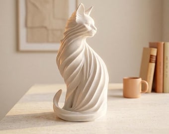 Figurine Chat Élégant à Spirales - Objet d'Art Contemporain Silhouette Chat - Cadeau Original pour Amoureux des Chats
