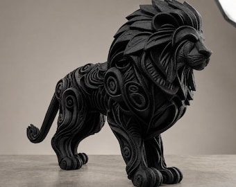 Statue Lion Baroque design - Sculpture Lion Impérial aux Motifs Arabesques - Figurine Fauve en Impression 3D