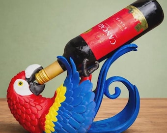 Porte-Bouteille Perroquet Original en Impression 3D | Range Bouteille Design Exotique Déco Bar Cuisine | Cadeau Crémaillère Apéro Insolite