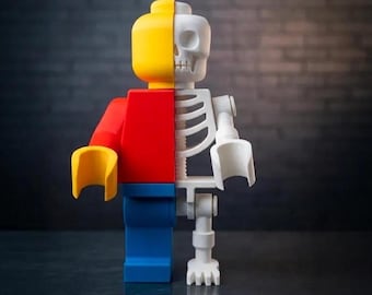 Figurine pop art lego Squelette - Sculpture Jouet original - Décoration Bureau Geek et Nostalgie Impression 3D