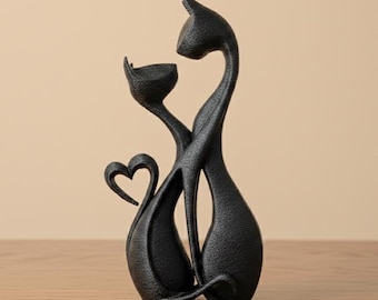 Sculpture Chats Amoureux Design - Statuette Décorative Moderne