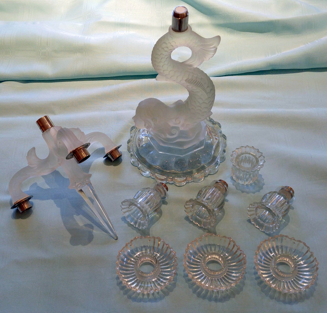 Frosted PressedGlass Mermaid Candelabra possibly Baccarat Etsy
