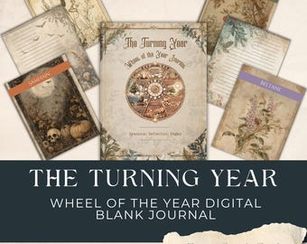 Wheel of the Year Blank Journal | Seasonal Reflection Writing| Instant Download 120-Page Illustrated Pages