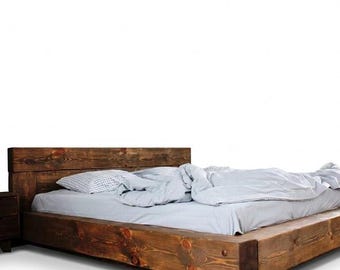 Rustic Modern Solid Wood Bed, Platform Bed Frame, Headboard Low Bed Frame, Handmade Furniture, Floor Bed, Bedroom bed, Japanese Bed Frame