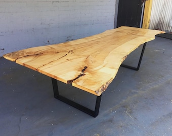 Live Edge Solid Wood Maple Dining Table with Legs, Rustic Modern Dining Table Centerpiece, Natural Wood Table Set for Modern Home Decor
