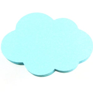 May include: A light blue cloud-shaped sticky note.