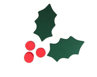 Holly Leaves + Berries Paper Cut Outs set of 25