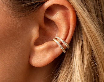 Dainty Gold CZ Ear Cuff – 925 Sterling Silver Conch Huggie – No Piercing Earrings