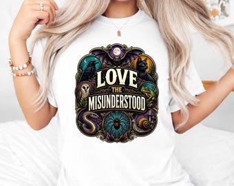 Love the Misunderstood PNG, Bat Black Cat Frog Snake Spider, Gothic Nature Animals Digital Download