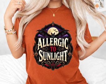 Allergic to Sunlight PNG, Gothic Bat Moon, Vampire Halloween PNG Digital Download