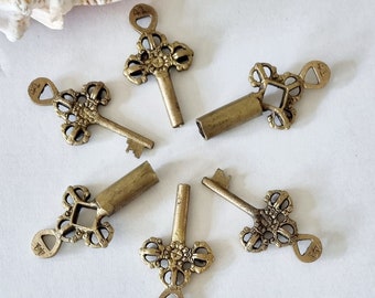 Set of 6 brass metal skeleton keys.