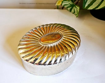 Vintage silver plated oval jewellery box.