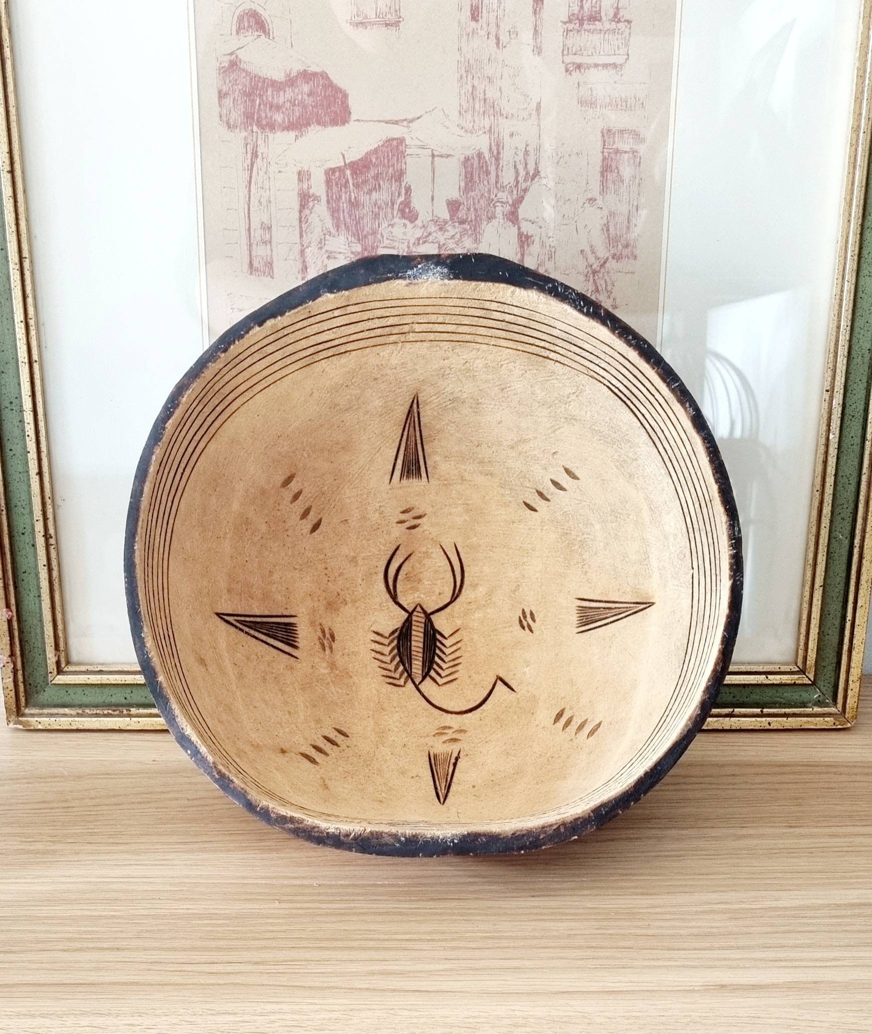 焼き付け絵が入ったビンテージのひょうたん型ボウル 2 個セット