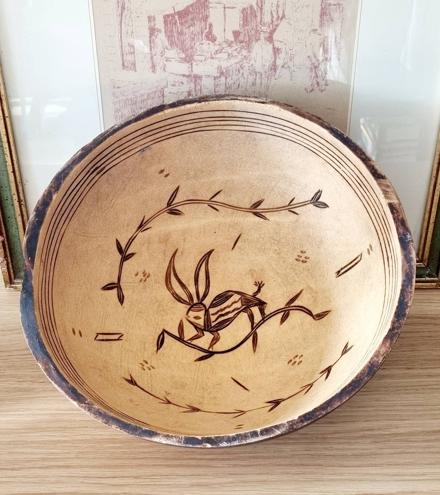 焼き付け絵が入ったビンテージのひょうたん型ボウル 2 個セット