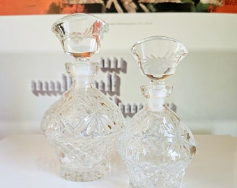 Set of 2 vintage clear cut  glass perfume bottles