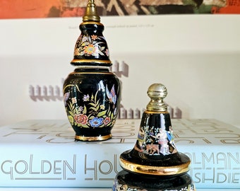 Vintage set of 2 black porcelain perfume bottles