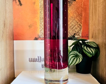 Vintage ruby red glass cylinder shaped vase.