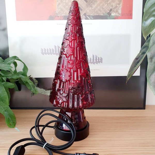 Lampe pour sapin de Noël en verre rouge canneberge.