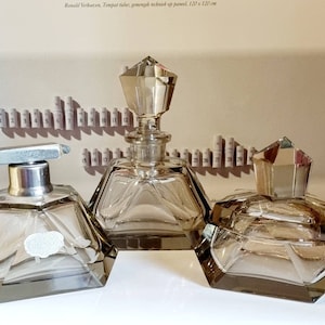 Vintage Echt Bleikristall black crystal glass vanity set of 3.