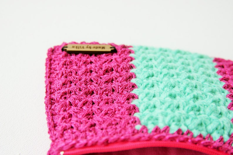 Pink Turquoise Knitted Coin Purse Wallet
