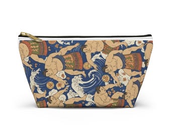 Nécessaire com estampa de lutadores de sumô | Bolsa de maquiagem com fundo em T