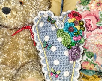 Crocheted Mary Engelbreit Inspired Decorated Throw Pillow