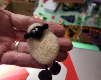 Fuzzy Felted Sheep Brooch