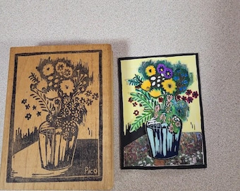 Vintage Art Rubber Stamp with Finished Sample