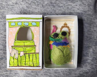 Handmade Miniature Toy Frog in a Matchbox