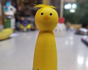 Easter Peg Doll Bright Yellow Baby Chick Gift Handmade Hand-Painted Easter Basket Toddler Child