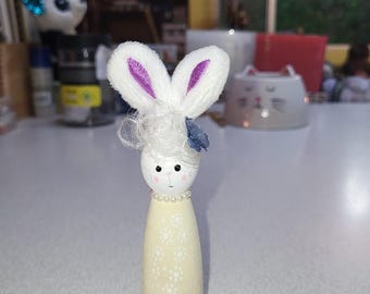 Easter Bunny Collectible Peg Doll Handmade Hand-Painted Gift