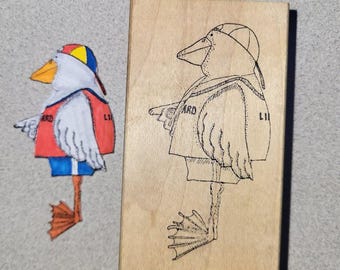 Vintage Art Rubber Stamp - Lifesaver Duck & Completed Sample