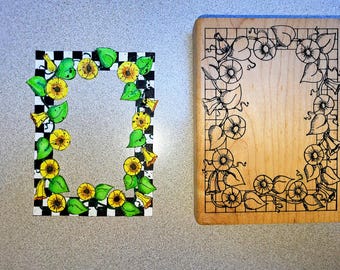 Vintage Art Rubber Stamp - Peddler's Pack Morning Glory Frame