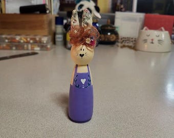 Easter Bunny Collectible Handmade Red-Headed Peg Doll Gift