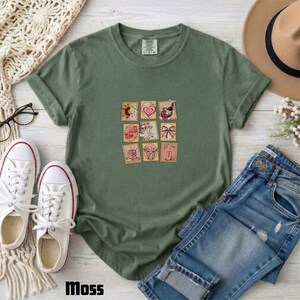 Vintage Stamp Grid T-shirt |Floral Hearts, Butterflies, Mixed Collage, Comfort Color, Boho Tee, Art Collage Tee, Handmade Vibe, Festival Tee