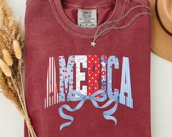 Camiseta del 4 de julio, linda camiseta patriótica con lazo, camiseta floral de América, camiseta Grandmacore USA 250 cumpleaños, top retro rojo, blanco y azul, mujer, Independencia D
