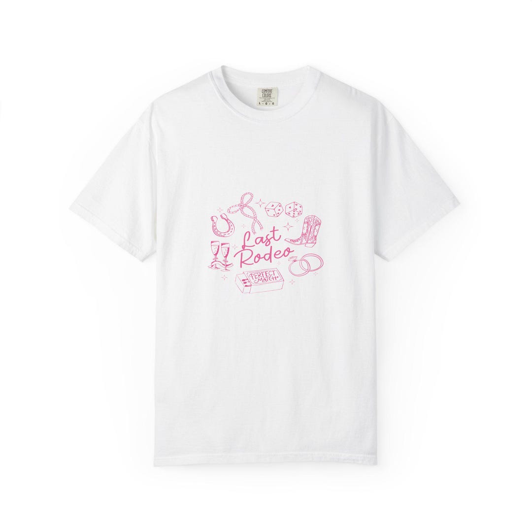 Pink Rodeo Tee Last Rodeo Illustration T-shirt | Pink Western Icons, Horseshoe & Boots ...