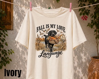 Comfort Colors® Fall Love Language Shirt, Duck Hunting Lab T-Shirt, Retriever Pumpkin Basket Tee, Autumn Hunter Gift Women