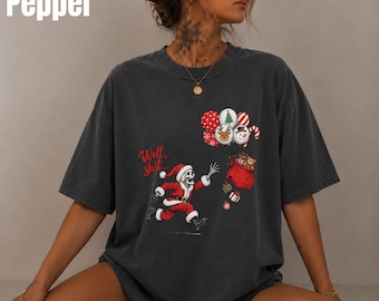 Camiseta Comfort Colors® Well Shit, divertida camiseta de Papá Noel esqueleto, camiseta navideña con globo fugitivo, regalo navideño sarcástico para mujer