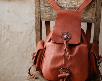 Leder Rucksack Handgefertigter Handwerker Reiserucksack, Einzigartige Braune Tasche mit mehreren Taschen